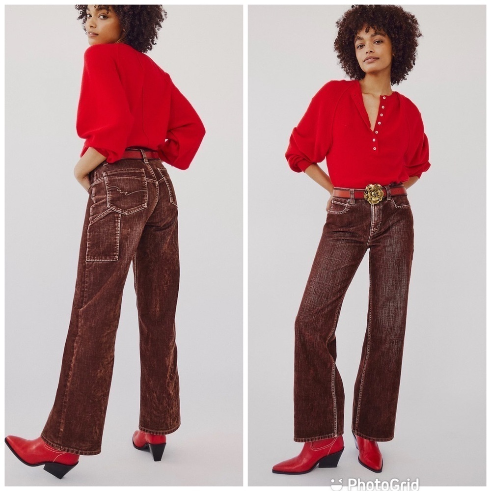 We The Free Tinsley Baggy High-Rise Flocked Jeans - Otter New with Tags! - Picture 2 of 10